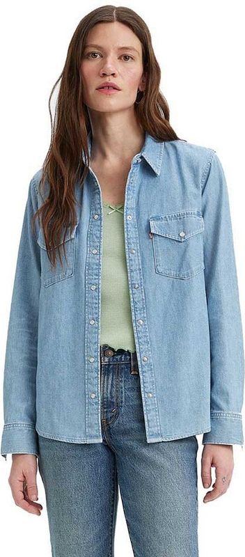 Essential - Denim Blouse Met Lange Mouwen en Borstzak