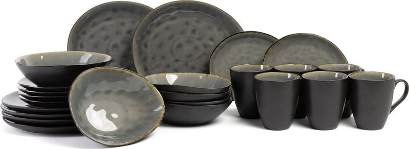 Cosy & Trendy - Laguna - Serviesset - Blauw-Grijs - Steengoed - 24-delig voor 6 Personen