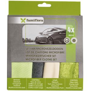 Famiflora - Set van 4 Microvezeldoeken - Auto Reinigingsset - 30 x 40 cm