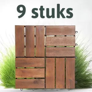 1m² Houten Terrastegels, Houten Tegels, Mozaïek 30x30 Cm - 11 STUKS