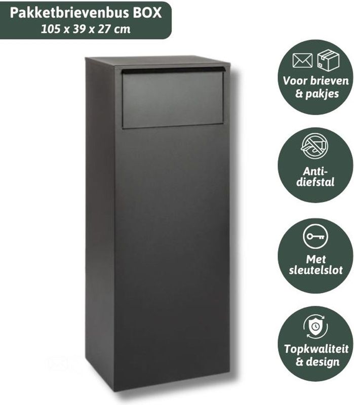 Famiflora - Pakketbrievenbus BOX - Mat Zwart - 105 x 39 x 27 cm