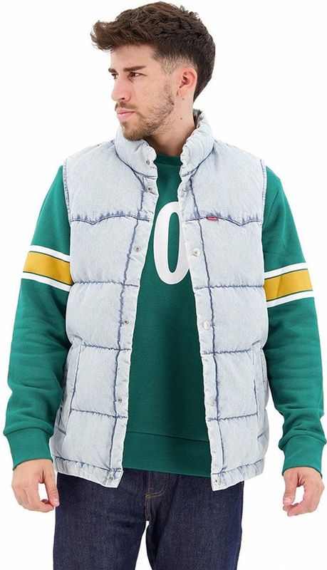 LEVI'S - Bodywarmer - Lichtblauw - Katoen - Kort - Zonder Kraag