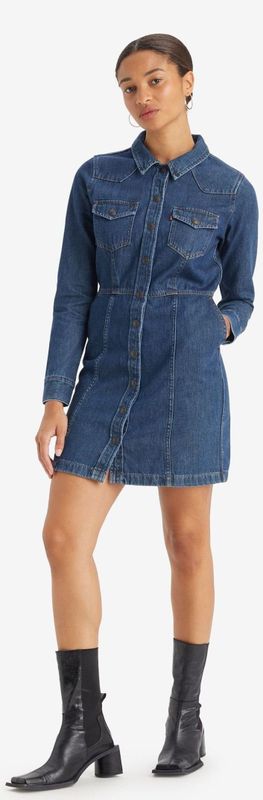Levi's - A7592-0000 Flynn Jurk - Blauw - Katoen - Denim - Lange Mouwen