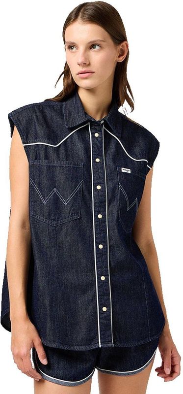 Denim - Overhemd - Saddle - Mouwloos - 100 procent katoen - Relaxed Pasvorm