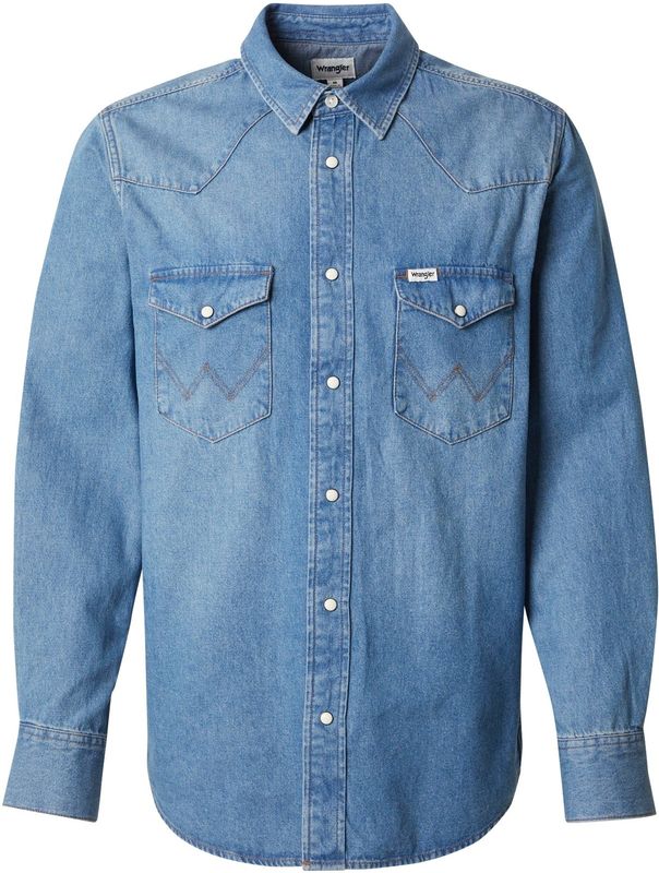 Wrangler - Overhemd - Denim - Blauw - Lange Mouwen