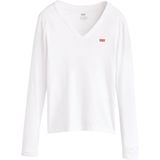Levi's - ESSENTIAL HM LS VNECK - Longsleeve Shirt - Wit - Met Geborduurd Logo