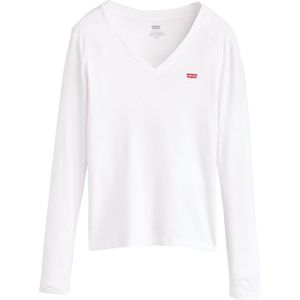 Levi's - ESSENTIAL HM LS VNECK - Longsleeve Shirt - Wit - Met Geborduurd Logo