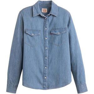 Levi's - Iconic Western Overhemd - Denim - Blauw - 91% Katoen, 9% Linnen