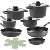 BergHOFF - Leo Stone+ - Pannenset - 11 Delig - Siliconen Rand - Geïntegreerde Afgietopening