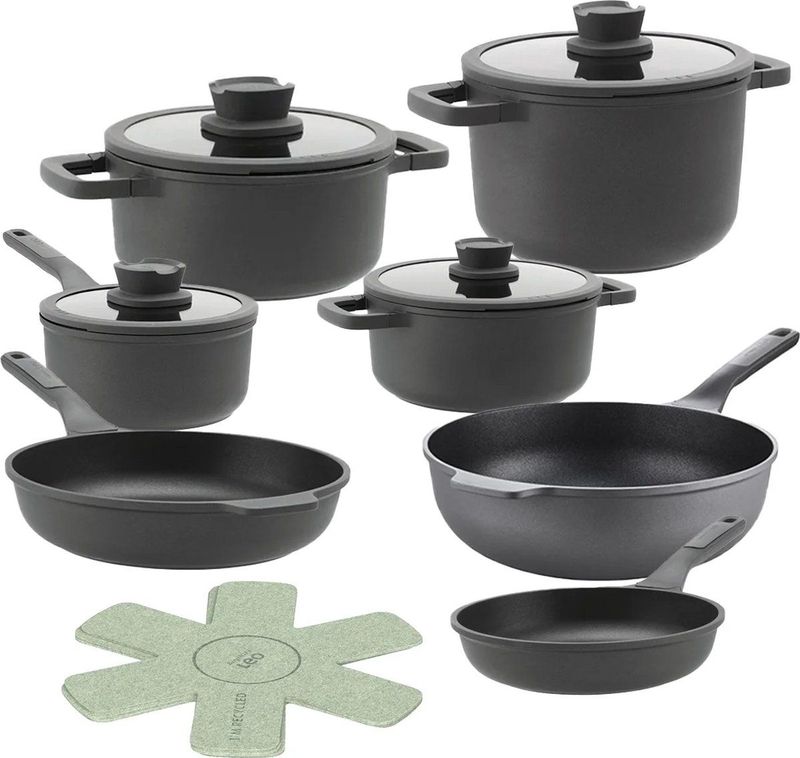 BergHOFF - Leo Stone+ - Pannenset - 11 Delig - Siliconen Rand - Geïntegreerde Afgietopening