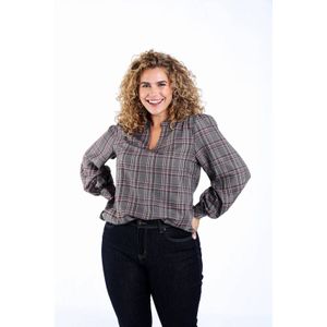 Paprika - Top - Grijs - Lange Mouwen - V-hals - Ruitprint