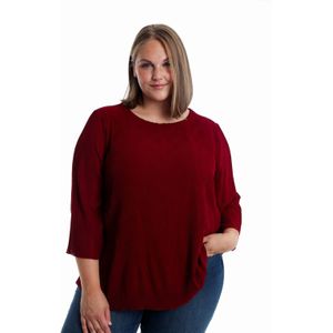 Paprika - Blousetop - Donkerrood - Driekwart Mouwen - Ronde Hals