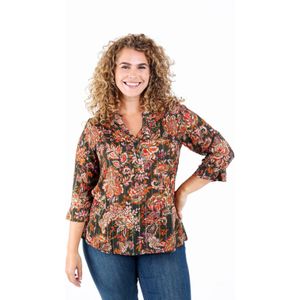 Paprika - Top - Oranje - Driekwart Mouwen - V-hals - All Over Print