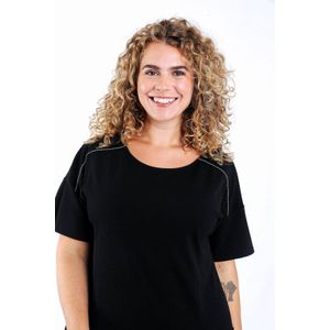 Paprika - A-lijn Jurk - Zwart - Korte Mouwen - Ronde Hals