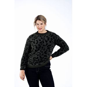 Paprika - Gebreide Trui - Donkergroen - Panterprint