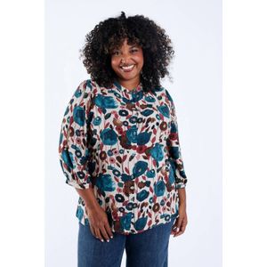 Paprika - Gebloemde Blouse - Multi - Driekwart Mouwen - Knoopsluiting