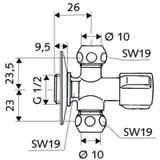Schell hoekstopkraan met 2 afvoeren 3/8" M