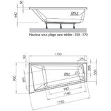 Allibert Spacy Angle R inbouw ligbad - 1700x900x440cm  - Wit