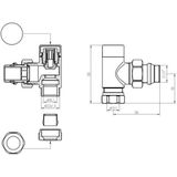 Sanifun luxe voetventiel 1/2 inch met knel aansluiting 15 mm haaks