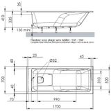 Sanifun Allibert Sylene inbouw ligbad met douchezone 1700 x 700 x 410