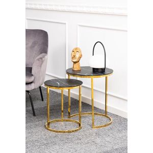 Bijzettafel Set Ø 35 - Ø 45 cm Saga Zwart Marmer - Goud