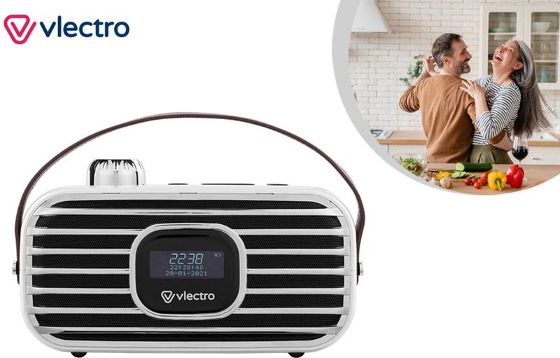 Vlectro - DAB+ Radio - Bluetooth - Retro Design - Kunstleder Draagriem