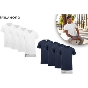Milanoro - 4-pack T-shirts - Navy - Katoen - V-hals