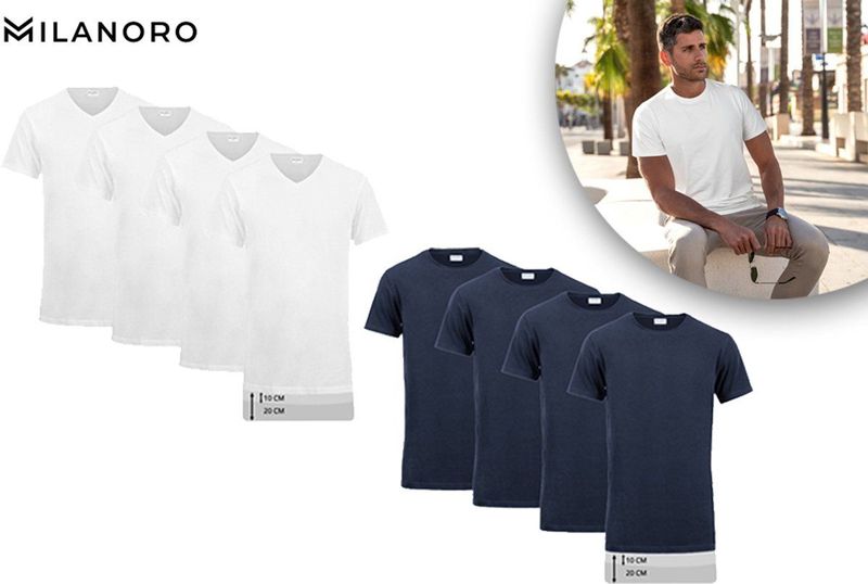 Milanoro - Extra Lange T-shirts - Navy - 4-pack - Ronde Hals