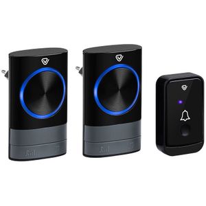 Vlectro Draadloze Deurbel - Zwart - 2 Plug-in Ontvangers - Perfect voor Grote Woningen