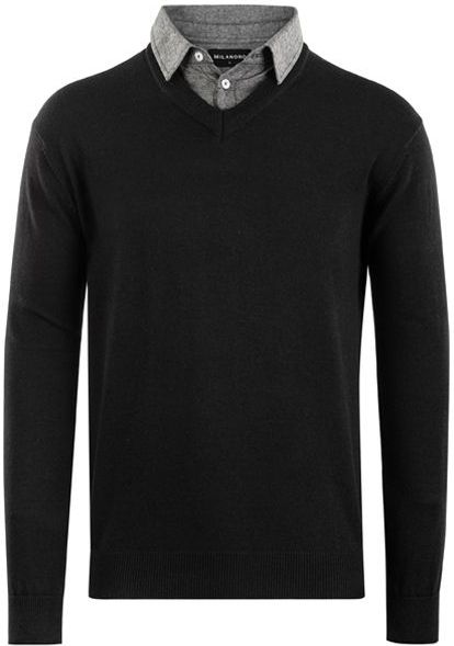 Herenpullover - Zwart - Met Overhemdkraag