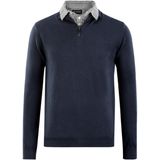Herenpullover met overhemdkraag en halve rits - Navy - S