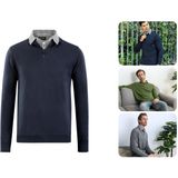 Herenpullover met overhemdkraag en halve rits - Navy - S
