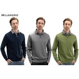 Herenpullover met overhemdkraag en halve rits - Navy - S