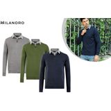 Herenpullover met overhemdkraag en halve rits - Navy - S
