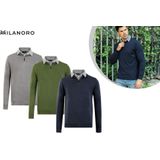 Herenpullover - Navy - Met Overhemdkraag en Halve Rits