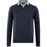 Herenpullover - Navy - Met Overhemdkraag en Halve Rits