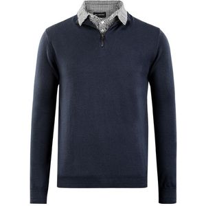 Herenpullover - Navy - Met Overhemdkraag en Halve Rits