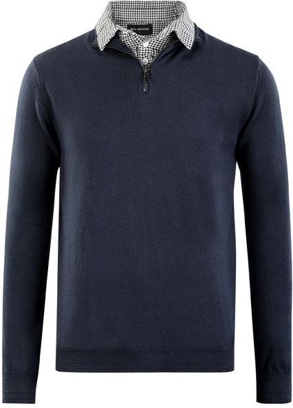 Herenpullover - Navy - Met Overhemdkraag en Halve Rits