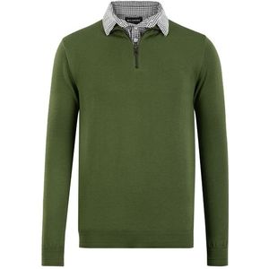 Herenpullover - Groen - Met Overhemdkraag en Halve Rits