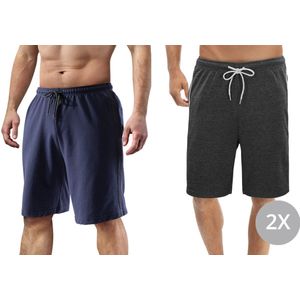Milanoro - Korte Broeken - Marineblauw/Antraciet - Set van 2 - Comfortabele Herenshorts