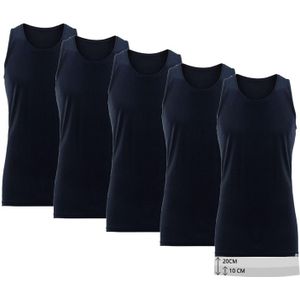 Milanoro - Extra Lange Katoenen Ondershirts - Donkerblauw - Set van 5