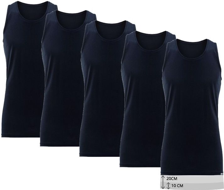 Milanoro - Extra Lange Katoenen Ondershirts - Donkerblauw - Set van 5