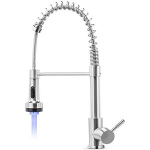 Keukenkraan - Geborsteld Nikkel - Uittrekbare Sproeikop - Met LED-verlichting