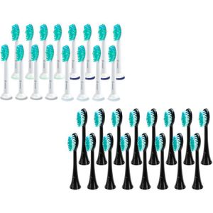 Wellhealth - Universele Opzetborsteltjes - Zwart - Set van 16 voor Philips Sonicare/Flexcare