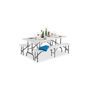 Maxx Biertafel met banken - Vouwbare tuintafel + 2 vouwbare zitbanken - wit