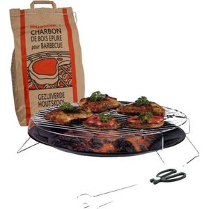 MaxxGarden Grill set - Barbecue schaal 36cm + 4 kg houtskool + bbq tang 36cm