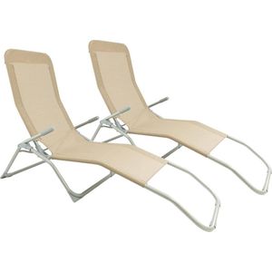 MaxxGarden Ligbed - Opvouwbare Ligstoel 2 Stuks - Textileen - Taupe - Inklapbaar