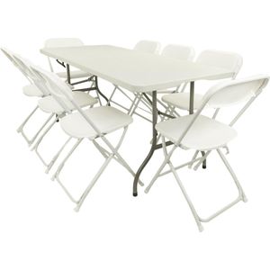 MaxxGarden Vouwtafel - Biertafel - picknick - wit - tafel met 8 stoelen