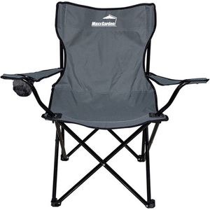 MaxxGarden Campingstoel - Inklapbare campingstoel geschikt voor festivals, het strand, op de camping, vissen etc. Incl. bekerhouder in de armleuning- Incl. draagtas - Kleur: Grijs