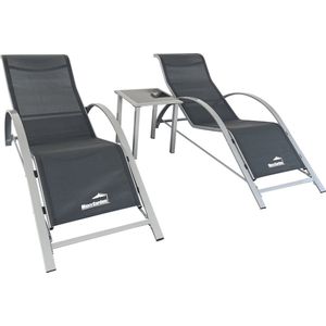 MaxxGarden Ligbed set - 2 stuks zwart - met tafel - Sun Loungers - Loungebed